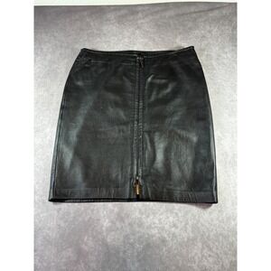 Express Womens Black Genuine Leather Mini Skirt Front Zip Size 11/12 Vintage
